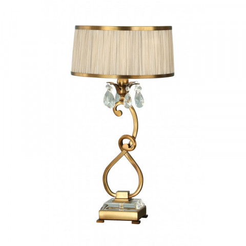 Lampe de table oksana, 61cm, laiton antique, pampilles cristal, abat-jour beige