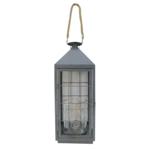 Lanterne de jardin en métal gris et verre