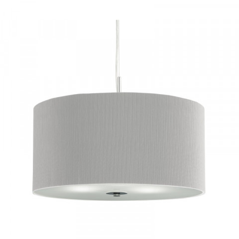Suspension 60 cm drum pleat, en chrome et verre, abat-jour gris