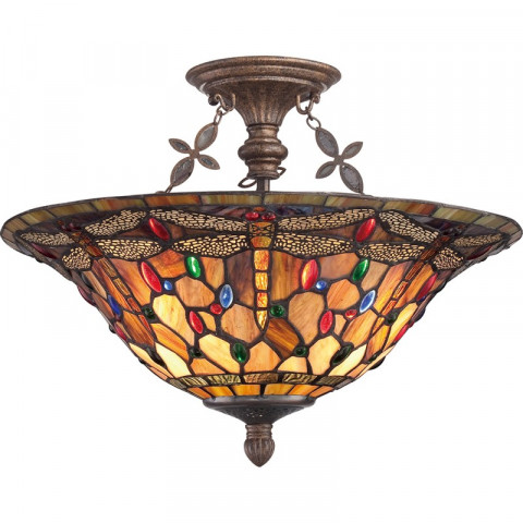 Plafonnier dragonfly, bronze et verre tiffany