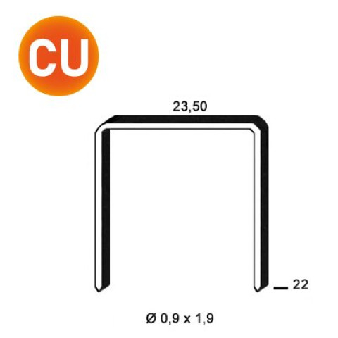 Agrafes JK590-22 mm cuivrées - Carton de 10 000 pièces - 400518