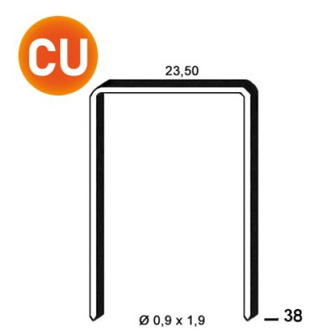 Agrafes JK590-38 mm cuivrées - Carton de 10 000 pièces - 400522