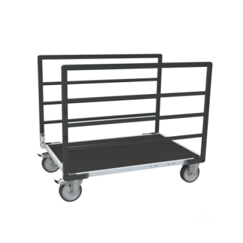 Chariot modulaire tube 2 ridelles, plateau bois avec tapis caoutchouc 1200 x 800 mm 500 kg