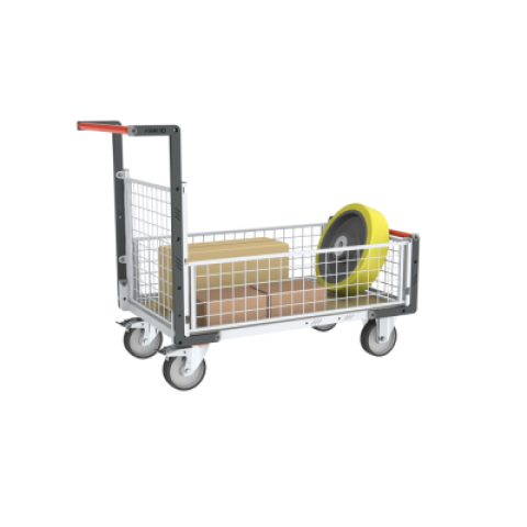 Chariot modulaire grillagé 1 dossier et 3 demi-ridelles plateau bois 1200 x 800 mm roues rectangle 500 kg - 806724646
