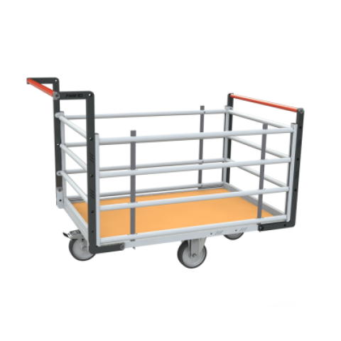 Chariot modulaire tube 2 dossiers + 2 ridelles plateau bois 1200 x 800 mm roues losange 500 kg - 806724715