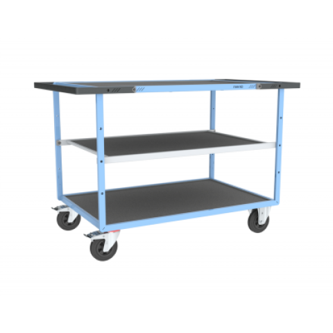 Servante mécano-soudée EVERSTEEL™ double poignées 3 plateaux tôle galva + caoutchouc 1200 x 800 mm roues CC 400 kg - 880703832