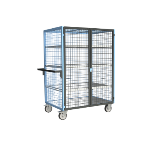 Servante grillagée 4 côtés verrouillable avec 3 étagères plateau tôle galva 1200 x 800 mm 500 kg - 880725266