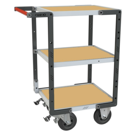 Servante flat-pack 3 plateaux médium, 550 x 500 mm, roues CC, 400 kg