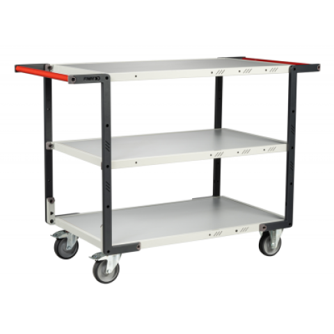 Servante flat-pack 3 plateaux mélaminé double poignées 850 x 500 mm roues TPE 250 kg