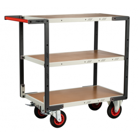 Servante flat-pack 3 plateaux médium, 850 x 500 mm, roues CC, 400 kg