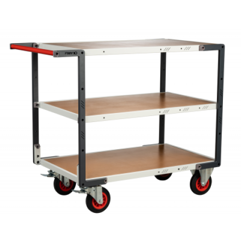 Servante flat-pack 3 plateaux médium, 1000 x 600 mm, roues CC, 400 kg