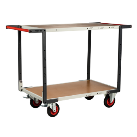 Servante flat-pack 2 plateaux médium double poignées 1000 x 600 mm roues CC 400 kg