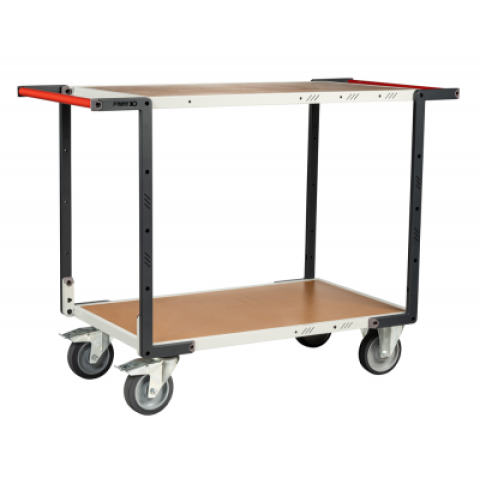 Servante flat-pack 2 plateaux médium double poignées 1000 x 600 mm roues TPE 400 kg