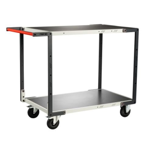 Servante flat-pack 2 plateaux tôle, 1000 x 600 mm, roues CC, 250 kg