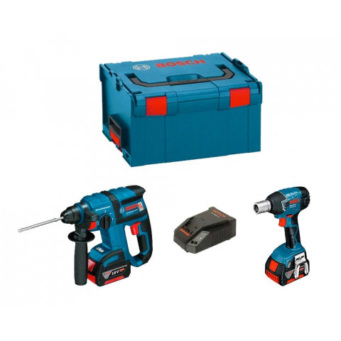 Kit perforateur burineur et boulonneuse à chocs Bosch (2 batteries 4,0 Ah + chargeur + coffret L-Boxx 136)