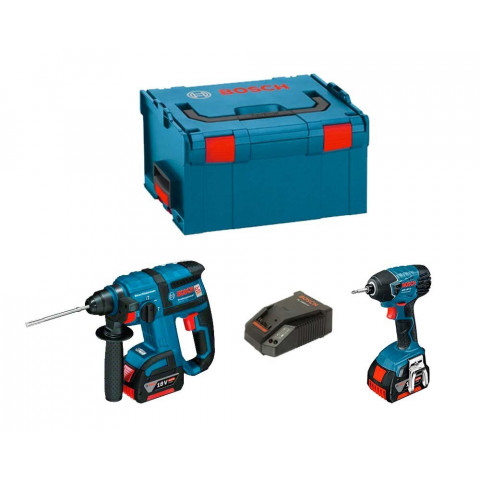 Kit perforateur burineur et visseuse à chocs Bosch (2 batteries 4,0Ah + chargeur + coffret L-Boxx 238)