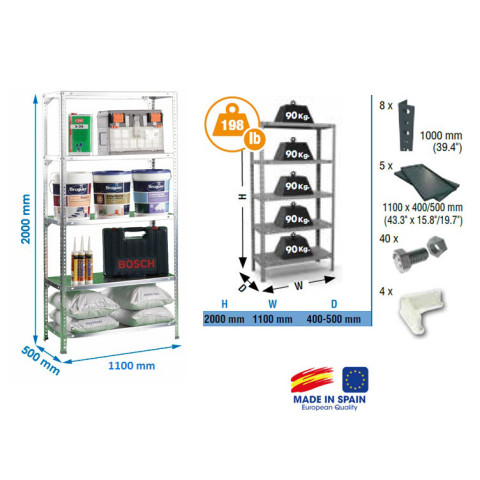 Étagère confort 2000x1100x500mm gris foncé charge 90kg comfort superplus 5/500 simon rack