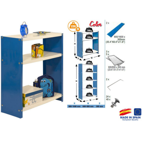 Étagère de rangement 900x800x300mm bleu/blanc charge 100kg habitat colour plus 3/300 simon rack