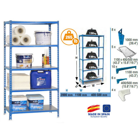 Étagère de rangement 2000x1100x400mm bleu galva charge 120kg simonclick superplus 5/400 simon rack