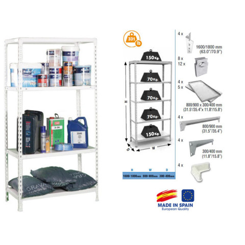 Étagère de rangement 1600x800x400mm blanc charge 70kg ecoclick mini 4/400 simon rack