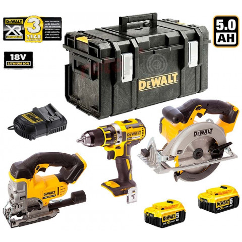 Coffret DCK XR3WP2 visseuse perceuse + scie sauteuse + scie circulaire + 2x5,0Ah + chargeur DeWalt