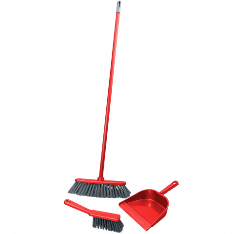 Balai manche avec pelle et balayette rouge