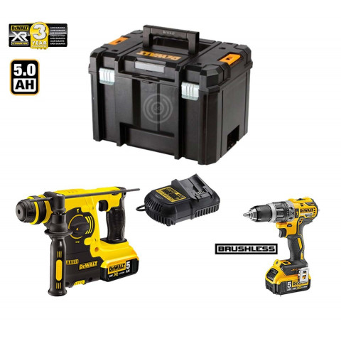 Coffret XP288P2T perceuse à percussion + perforateur burineur + 2x5,0Ah + chargeur + TSTAK VI DeWalt