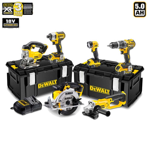 Kit 6 outils électroportatifs XP694P3 + 3 batteries 5,0 Ah + chargeur + 2 x DS300 DeWalt