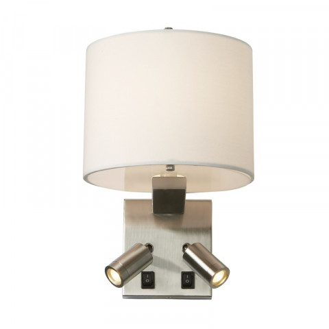 Applique belmont, nickel brossé, abat-jour blanc, 2 led et ampoule e14
