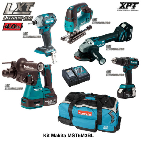 Kit 5 outils électroportatifs MST5M3BL Brushless 18V Makita (3 batteries 4,0Ah + chargeur + trolley)