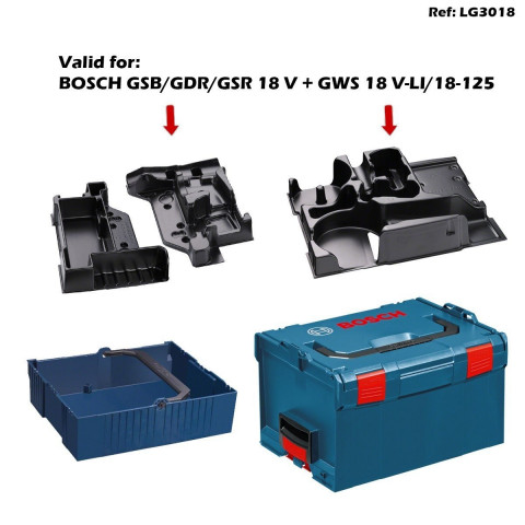 Coffret de transport L-Boxx 238 Bosch avec calage GWS 18 V-LI/18-125 + 2 calages GSB/GDR/GSR 18 V et panier
