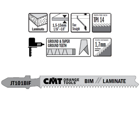 5 LAMES POUR SCIE SAUTEUSE EN BIM POUR BOIS DROITE ET FIN 830x1,7x15TPI JT101BIF-5