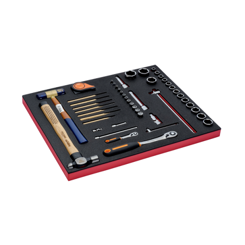 Module mousse 3/3 fit&go avec jeu de douilles et outils de frappe 48 pièces ff1a28 bahco
