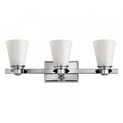 Applique avon, chrome poli et verre opale, 3 ampoules