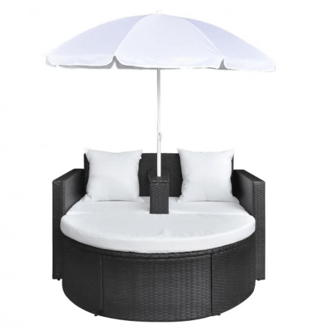 Vidaxl canapé de 2 places rond noir avec le parasol