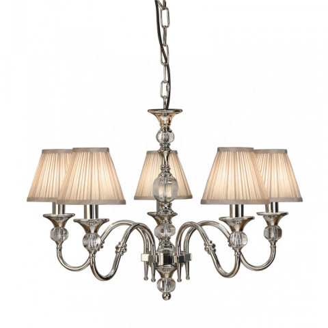 Suspension 5 ampoules polina, nickel et cristal, abat-jour beiges