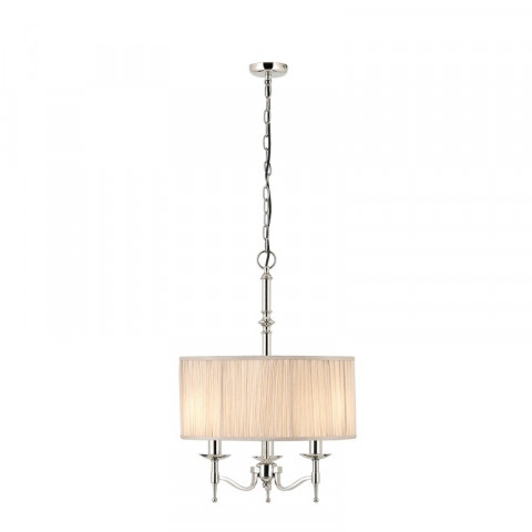 Suspension 3 ampoules stanford, nickel, abat-jour beige