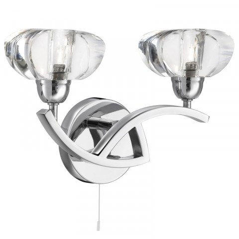 Applique 2 ampoules sculptured ice, en chrome et verre
