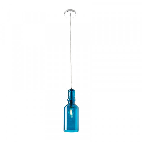 Suspension lancaster, chrome et verre bleu