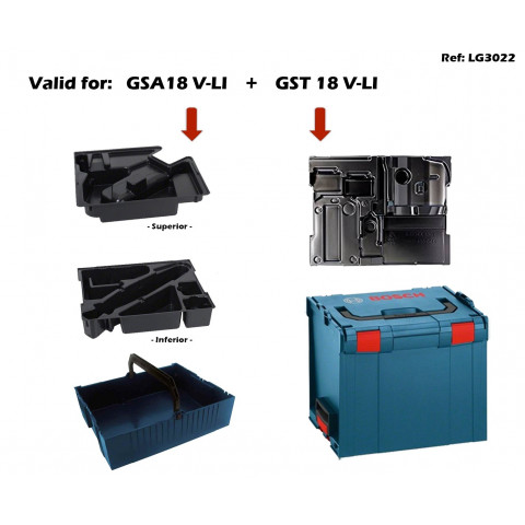 Coffret de transport l-boxx 374 + calage GSA 18 V-li + calage GST 18 V-li + panier Bosch