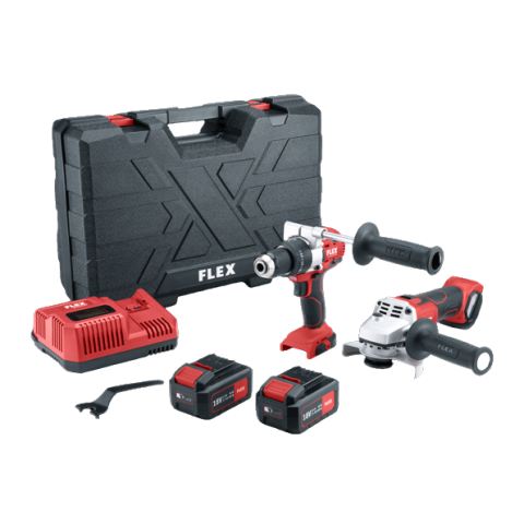 Lot Perceuse à percussion PD 2G 18.0-EC + Meuleuse ID 1/4' 18.0-EC FLEX + 2 batterie 5.0Ah, chargeur - 516198
