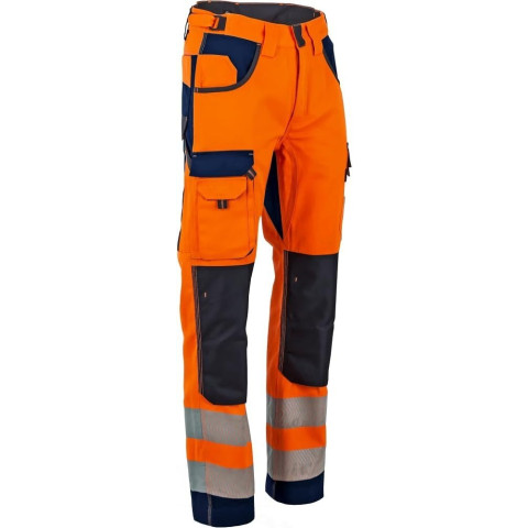 Pantalon de travail Polarisation haute visibilité, multipoches et poches genouillères - Orange/Marine - T40 - LMA - 1679 T40