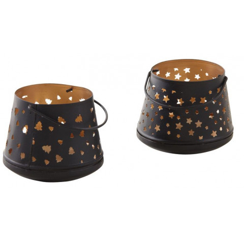 Photophore seau avec anse en métal noel (lot de 2)