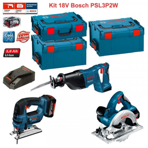Bosch - Kit scie sabre, scie sauteuse et scie circulaire sans fils 18V-Li  (2x5,0Ah + chargeur + 3 boîtes à outils) - Distriartisan