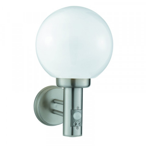 Applique globe avec détecteur, en acier inoxydable et polycarbonate