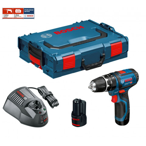 Perceuse-visseuse à percussion GSB 12V-15 + 2 x 2,5 Ah + GAL1230CV + L-Boxx 102 Bosch