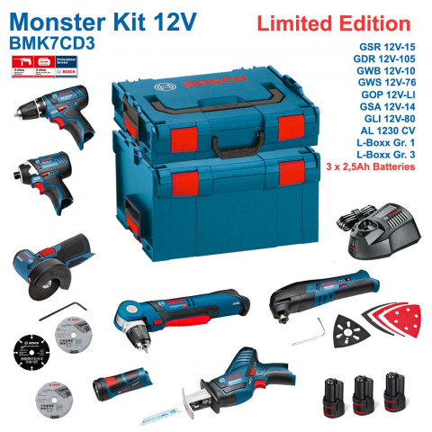 Kit 7 outils électro BMK7CD3 + lampe LED 3 x 2,5 Ah + chargeur + L-Boxx 102 et 238 Bosch
