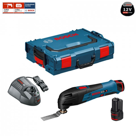 Découpeur-ponceur sans fil GOP 12V-li + 2 batteries 2,0 Ah + chargeur GAL1230CV + L-Boxx 102 Bosch