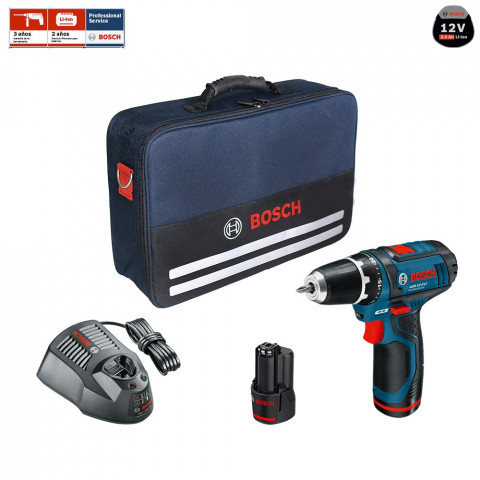 Perceuse-visseuse sans fil GSR 12V-15 + 2 batteries 2,0 Ah + chargeur GAL1230CV + sac à outils Bosch