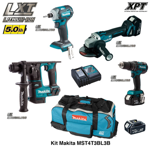 Kit 4 outils électroportatifs MST4T3BL3B + 3 batteries 5,0 Ah + chargeur + trolley Makita
